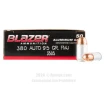 Blazer 380 ACP Ammo - 1000 Rounds of 95 Grain FMJ Ammunition