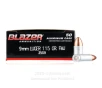 Blazer 9mm Ammo - 50 Rounds of 115 Grain FMJ Ammunition