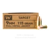 Winchester Service Grade 9mm Ammo - 50 Rounds of 115 Grain FMJ FN...