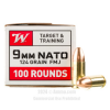 Winchester 9mm NATO Ammo - 100 Rounds of 124 Grain FMJ Ammunition