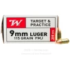 Winchester 9mm  Ammo - 200 Rounds of 115 Grain FMJ Ammunition