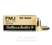 Sellier and Bellot 40 cal Ammo - 50 Rounds of 180 Grain FMJ Ammunition
