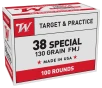 Winchester .38 Special 130 Grain FMJ Centerfire Handgun Ammo - 100 Rounds