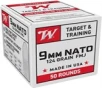 Target &amp; Training 9mm Nato Ammo - 9mm Luger Nato 124gr Full Metal Jacket 50/Box