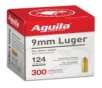 Aguila Centerfire Handgun Brass 9mm 124-Grain 300-Rounds FMJ